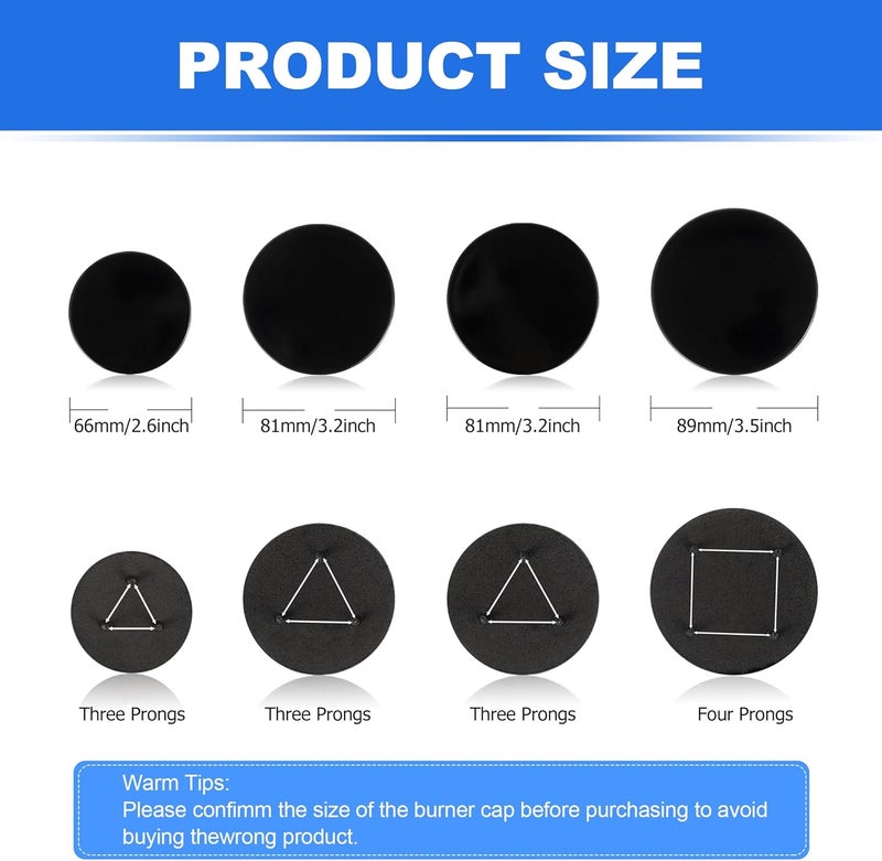 senkap Upgraded Surface Burner Caps Set Replacement for GE Gas Range/Stove/Oven,wb29k10009-1 Small Cap-2.6 inches wb29k10001-2 Medium Caps-3.2 inches wb29k10006-1 Large Cap-3.5 inches,Shiny Black(4PCS) - Image 3
